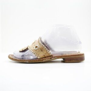 Jack Rogers Hamptons Tan Cork Gold Trim Flat Thong Sandals - Women's 5